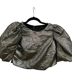 Zara Puff Sleeve Gold Metallic Cropped Shirt Size Small